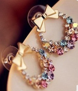2018 New Arrivals Hot Fashion Brincos Oorbellen Bijoux Colorful Crystal Eaerrings Exquisite Bow Stud Earrings For Women Jewelry