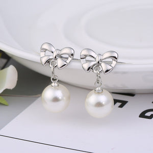 Fashion Simulated Pearl Stud Earring Bow Pearl Earrings Accessories Pearl Bow Jewelry Gifts 2018 New